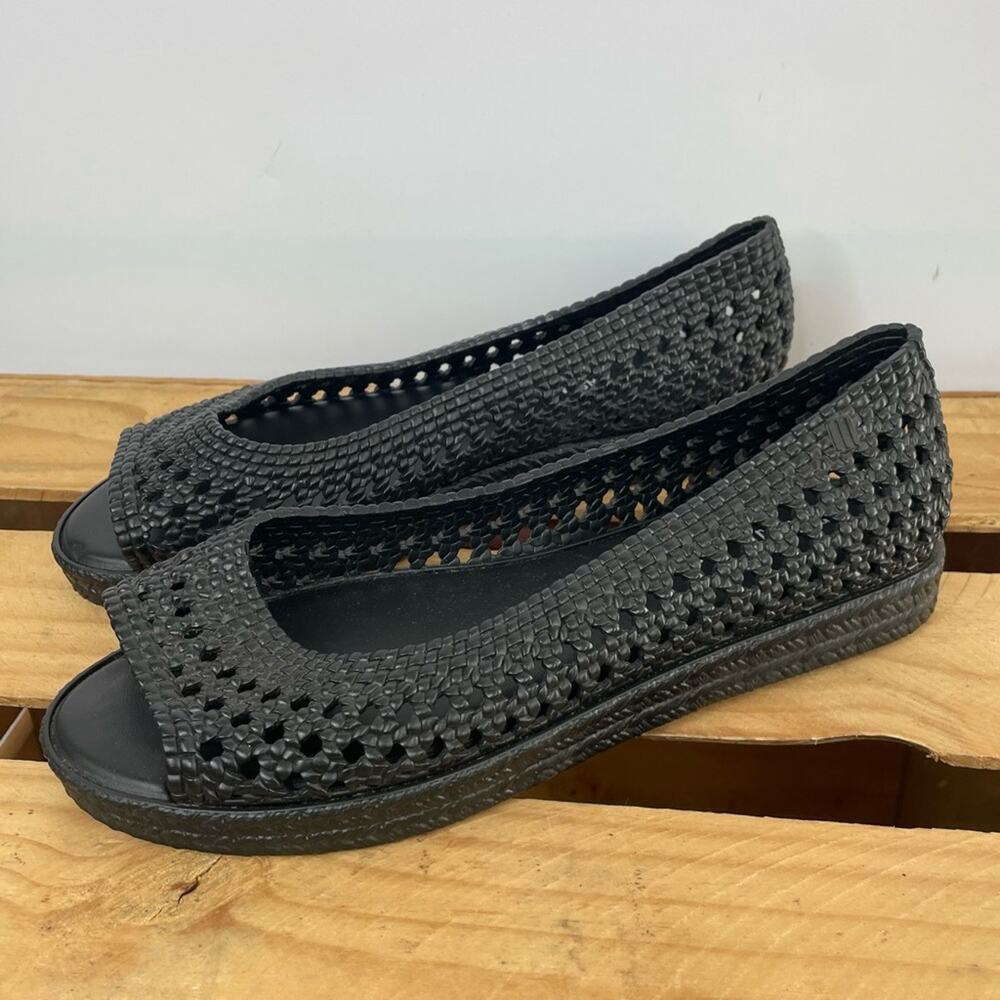 Melissa X Jason Wu Camilla Fruit Scented Woven Open Toe Jelly Flats Black size 8